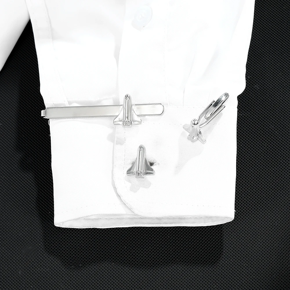 Funny Mens Space Shuttle Shaped Design Cufflinks&Tie Clip Set Formal Party Business Tuxedo Shirts Jewelry Accessories