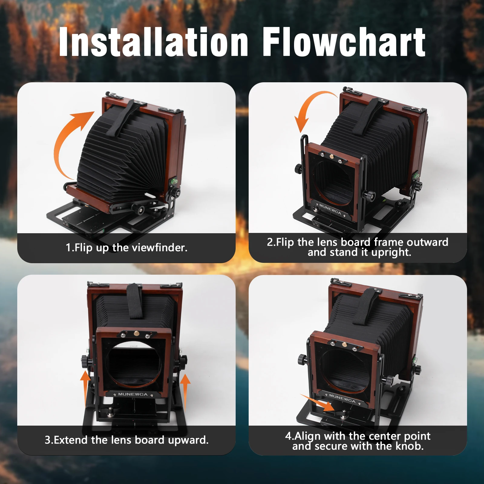 eTone Professional Munewca 4x5 Large Format Film Camera Carbon Fiber Composite with Teak Wood Lightweight Camera 3
