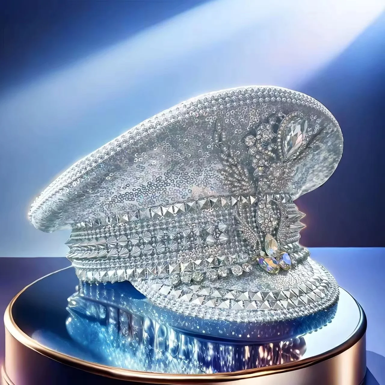 Hongluan prata capitão chapéus strass para homem ardente festival mulher, traje de halloween chapéu adulto, cosplay acessórios femininos