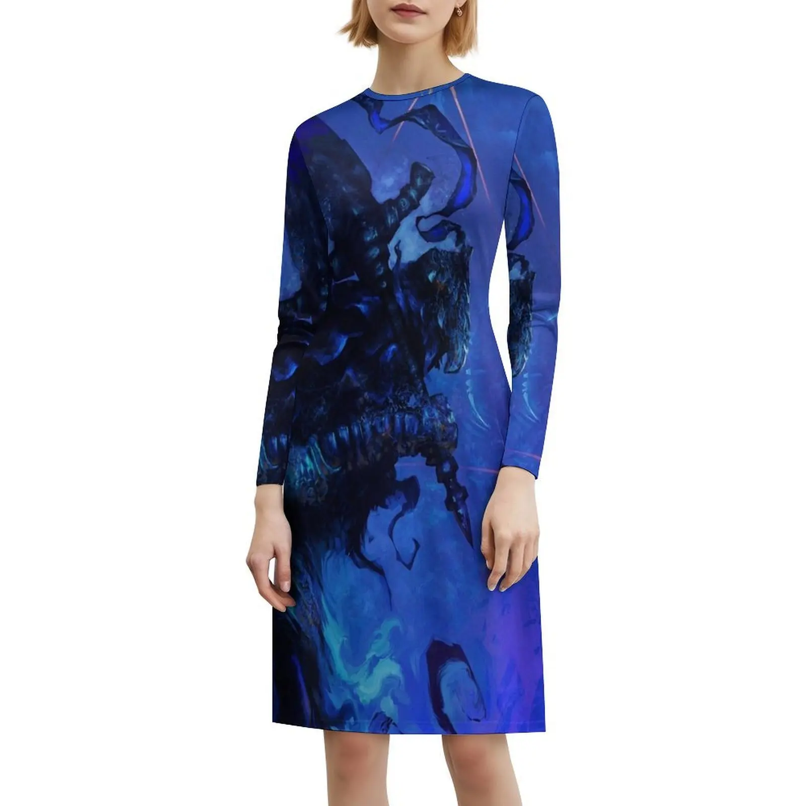 فستان عواء على شكل قلب فستان أنيق للحفلات الصيفية للنساء ملابس نسائية زرقاء من وولف نايت