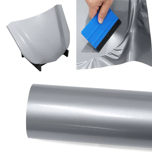 Pegatina de coche, película de vinilo que cambia de Color plateado brillante, película de PVC sin burbujas, calcomanía para envolver el coche, accesorios para decoración de coche