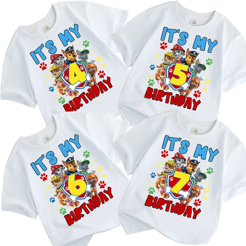 Paws Patrols t-shirt été blanc enfants manches courtes hauts coton vêtements dessin animé Anime enfants Kawaii mignon cadeau respirant doux