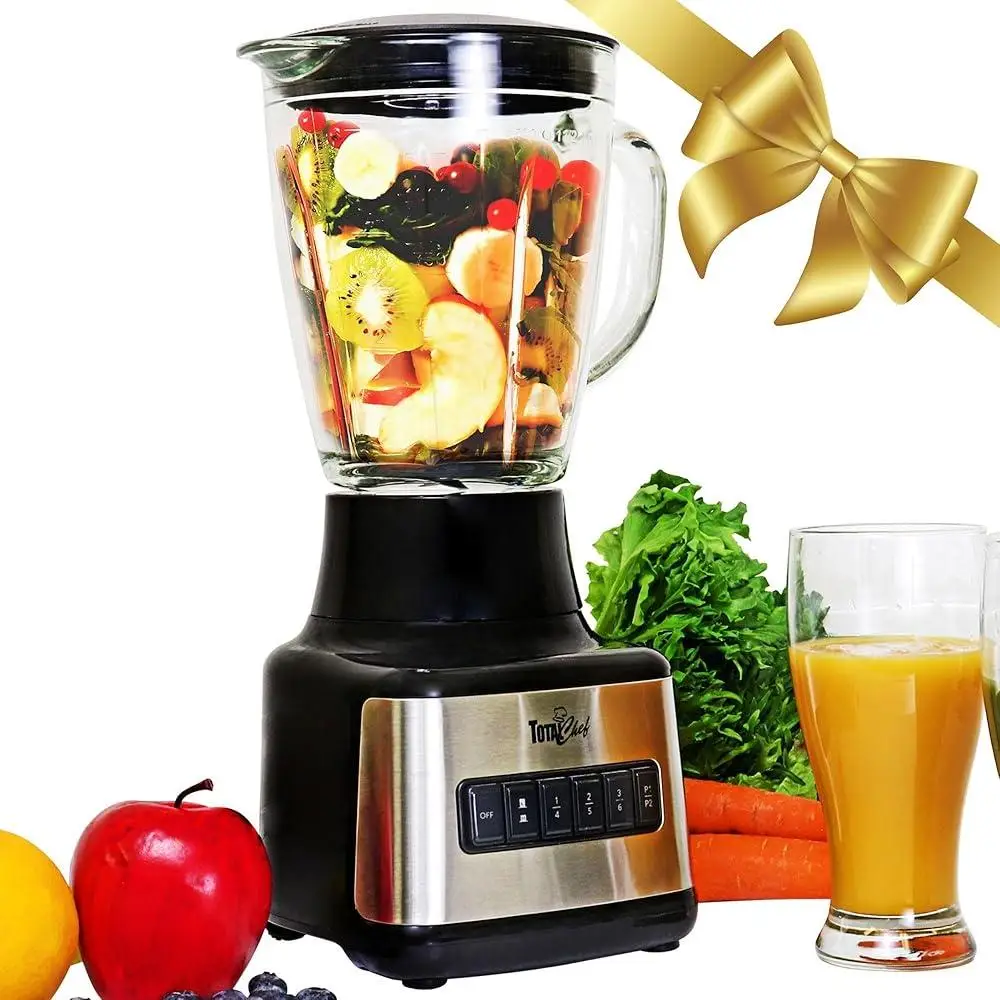 Powerful Countertop Blender 6 Cup Glass Jar 6 Speed Settings Quad Stainless Steel Blades Ice Crushing Smoothie Maker Auto Clean