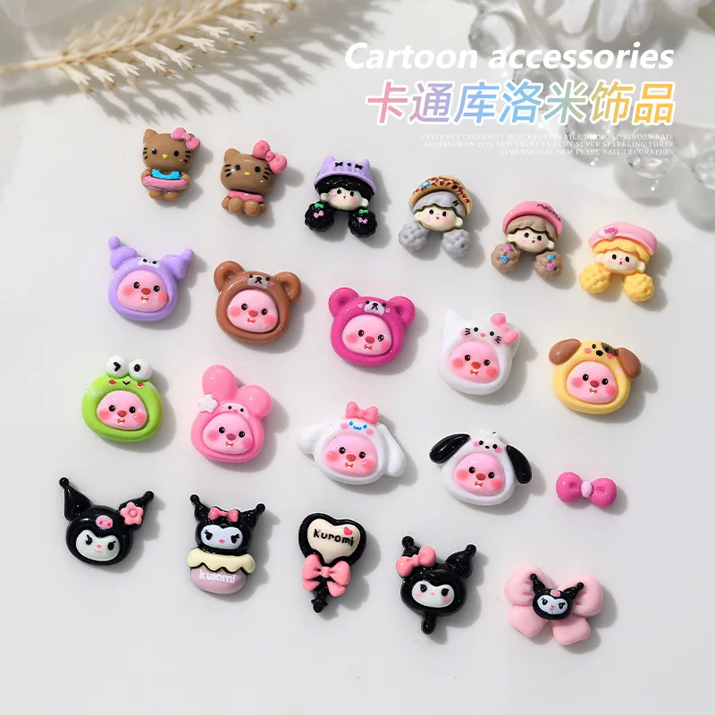 Cute Kuromi small beaver Cinnamoroll Hello Kitty resin nail art accessories Cartoon accessories