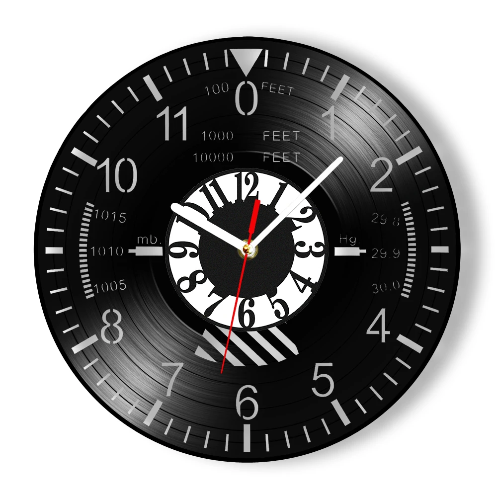 Vintage Aircraft Instrument Vinyl Record Wall Clock for Aviator Office Cockpit Studio Aviation Cockpit Gauge Retro Wall Clock