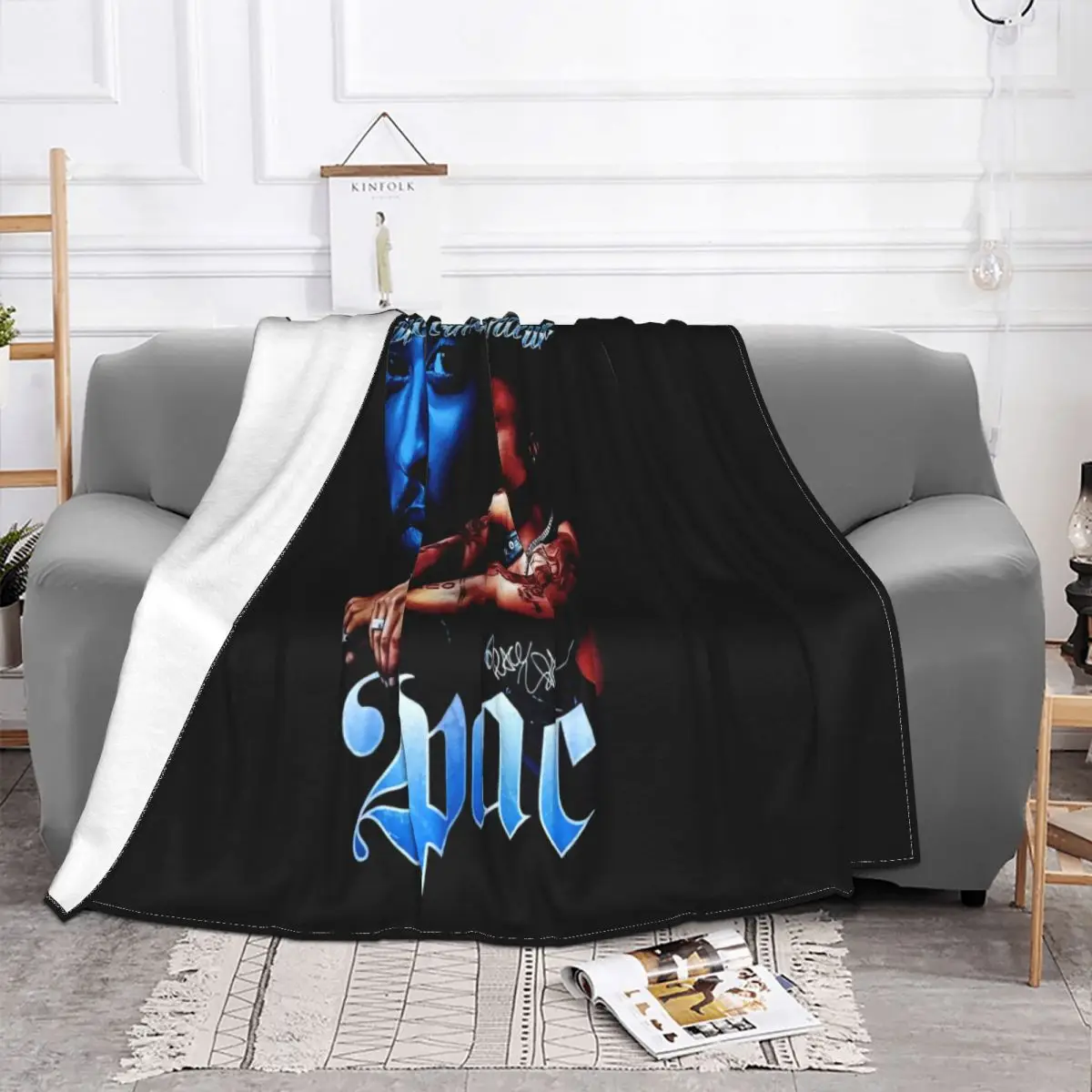 Vintage 90S 2Pac Tupac Shakur Long Beach Navy Men S 233Xl L819 Science Fitness Text Throw Blanket