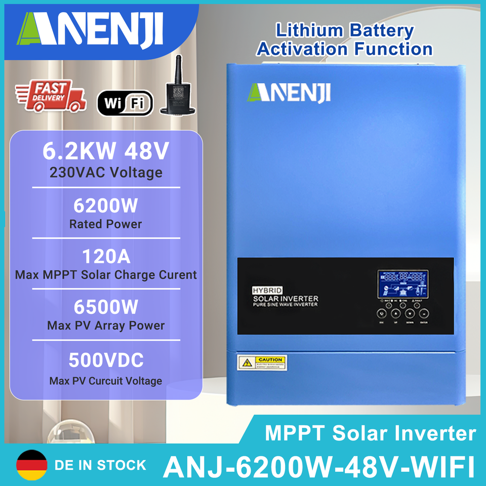  4KW 6.2KW Hybrid Solar Inverter 24V 48V Pure Sine Wave Inverter Off Grid Photovoltaic Inversor MPPT 100A Solar Charge Controller 