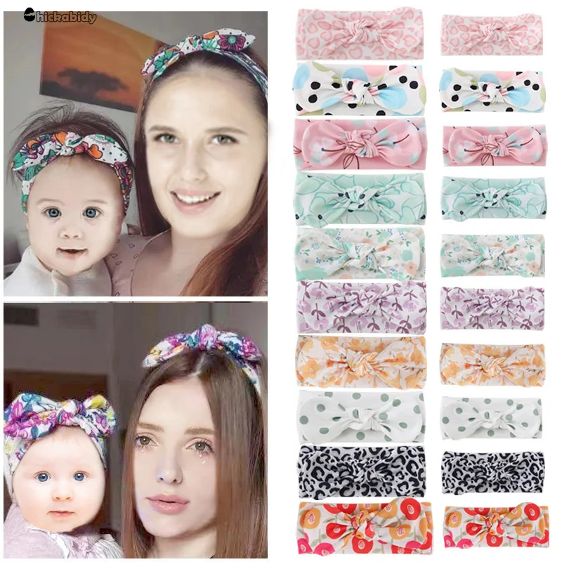 

2Pcs Mother & Baby Children Turban Hair Band Accessories Baby Girls Twist Knot Headbands Family Leopard Parent-Child Headwear