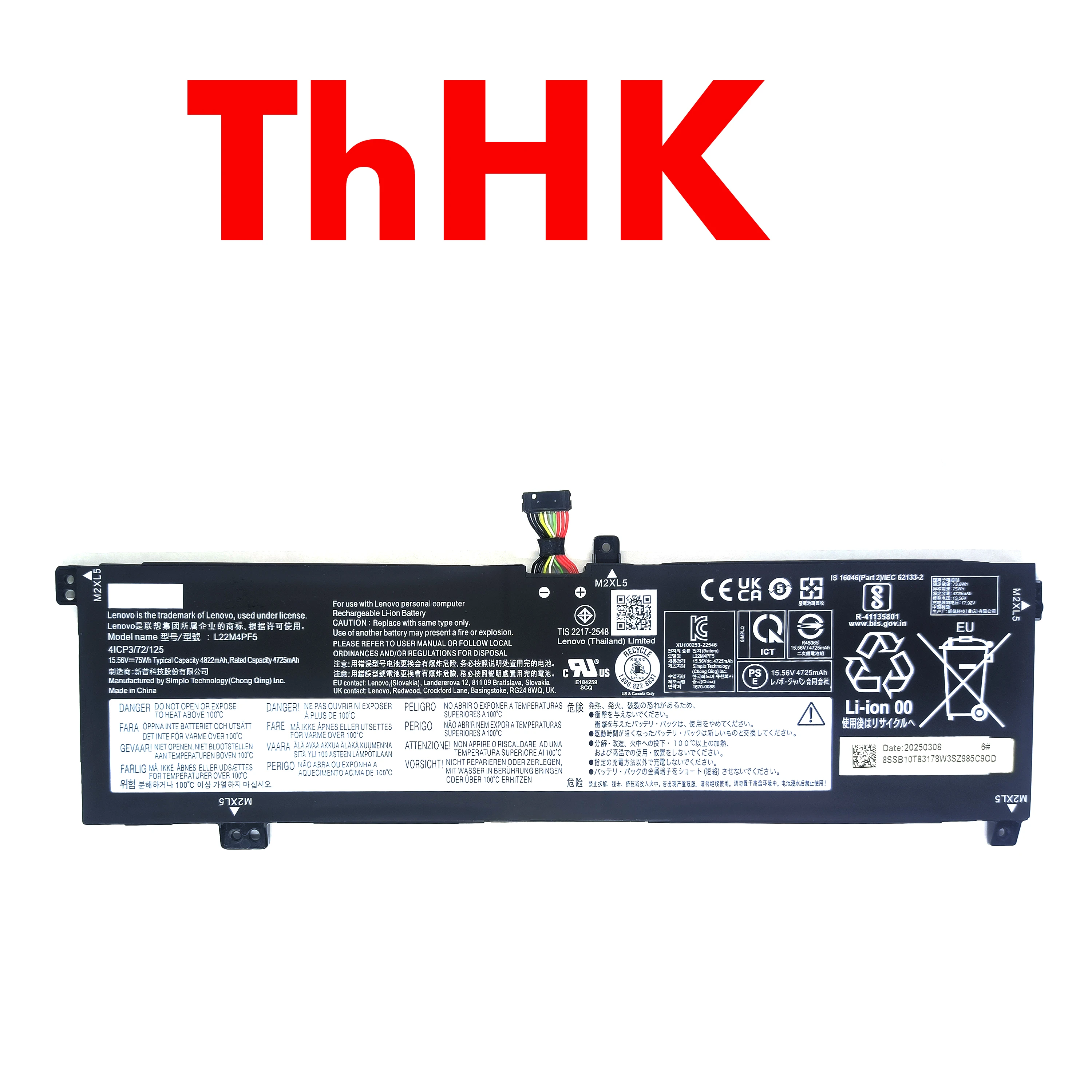 Genuine Original 15.56V 75WH L22M4PF5 5B11K24773 5B11K24768 5B11K24772 Battery For Lenovo Slim Pro 9 16IRP8 (83C00003US)