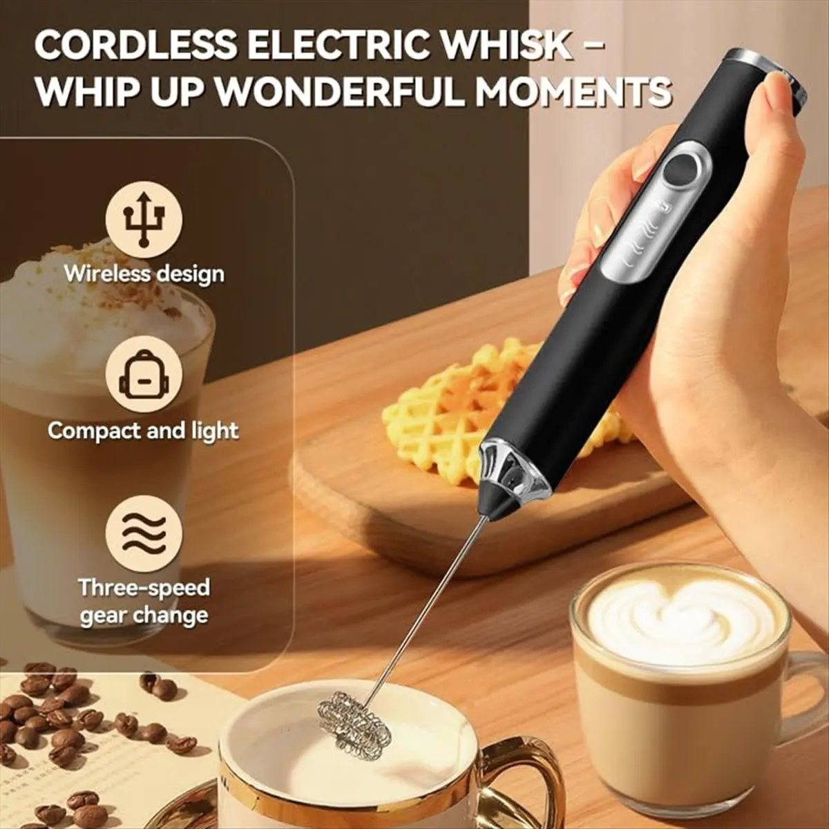 (A25M) Milk Frother Handheld, Coffee Whisk Drink Foam Mixer, Electric Hand Blender for Latte, Cappuccino, Hot Chocolate, Egg