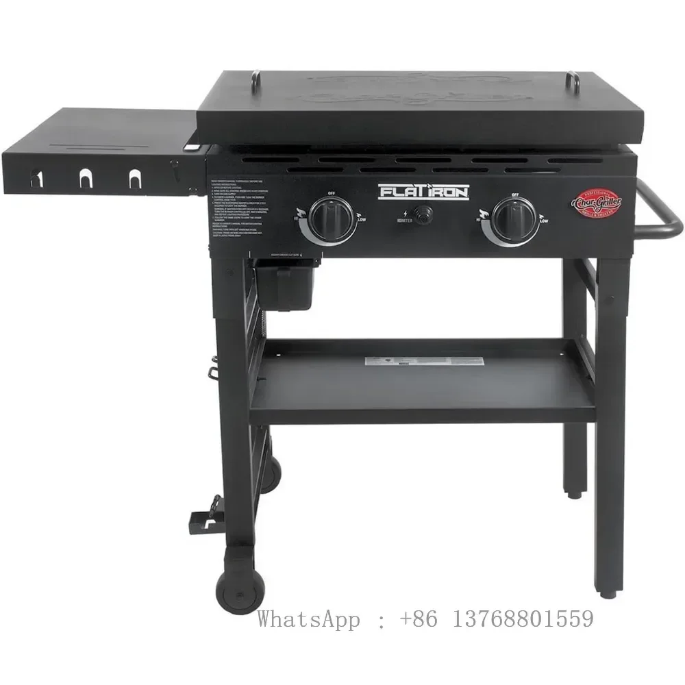 Char-Griller 8128 Flat Iron 2 Burner Outdoor Griddle Lid Gas Grill, Black