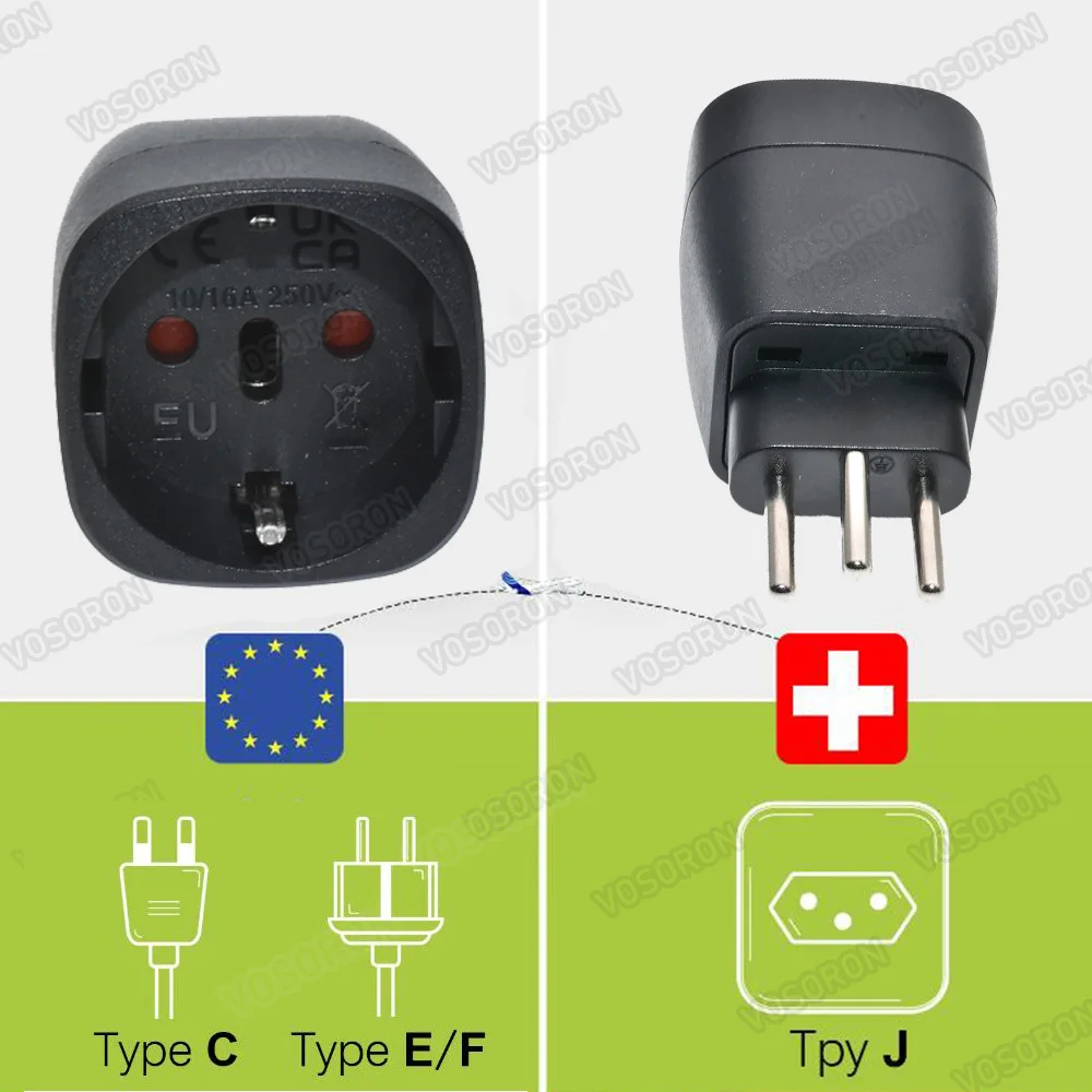 3 pin plug Travel Adapter Europ German TO Swiss plugs 10A 250V Power Plug EU to Swiss Electrical Plug with Safety Shutter