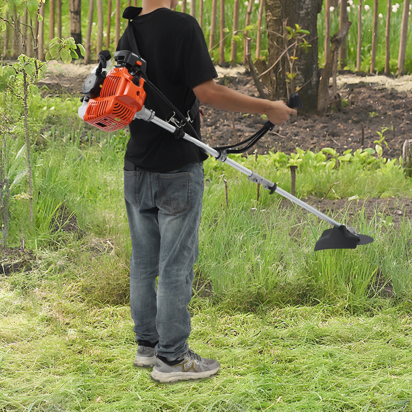 42.7cc 2-Stroke Gas Weed Trimmer, 6500RPM 3-in-1 Brush Cutter with 3 Interchangeable Trimming Heads, 71.85