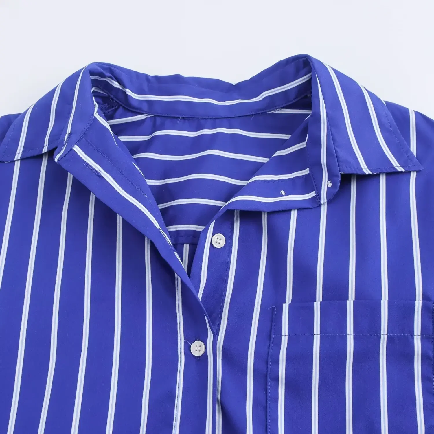 TRAF Striped Blue Shirt Woman Oversized Button up Long Shirts for Women 2024 Summer Casual Shirts Women Collar Beach Shirt Woman