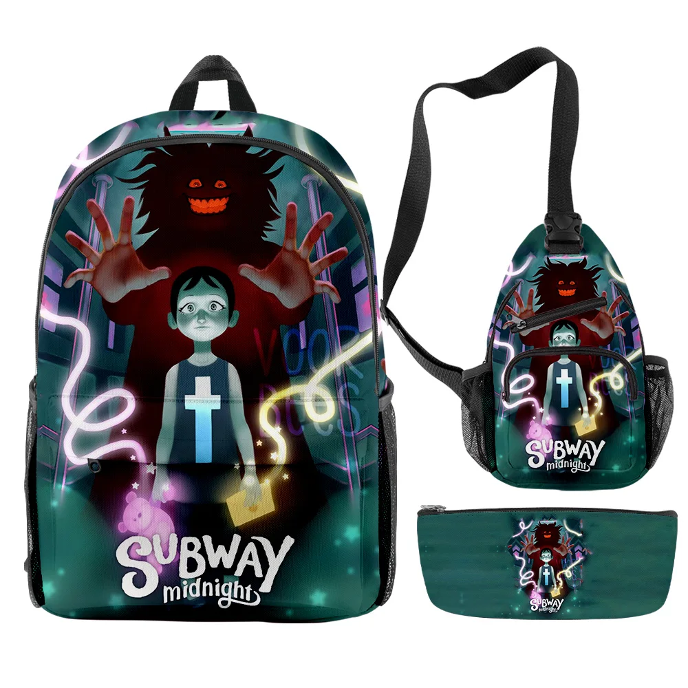 

Subway Midnight Game Backpacks 3 Pieces Sets Zipper Daypack Unisex Traval Bag New Harajuku Student School Bag