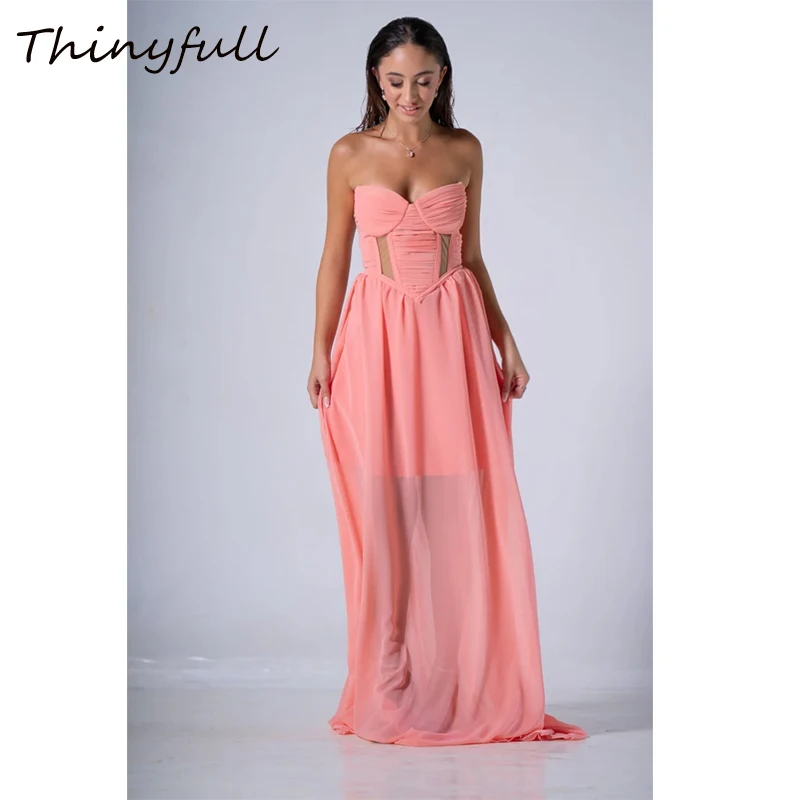 

Thinyfull A-line Chiffon Simple Prom Dresses Sweetheart Sleeveless Evening Party Gowns Long Dress robes de soirée Customized