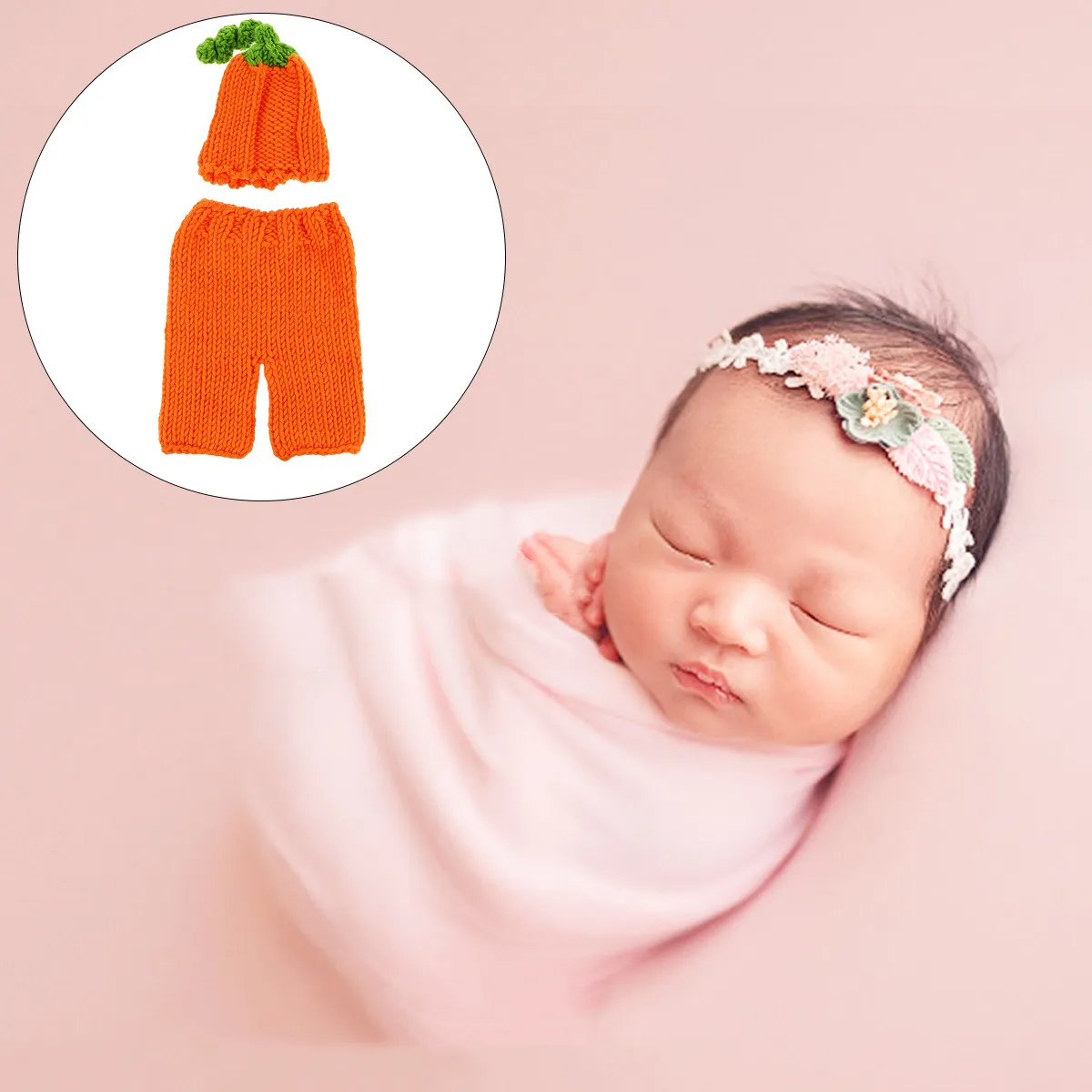 Conjunto de Ropa Tejida para Bebé Recién Nacido con Diseño de Calabaza Naranja, Cómodo Conjunto de Algodón para Fotos de Bebé, Disfraz de Halloween para 0-1 Mes