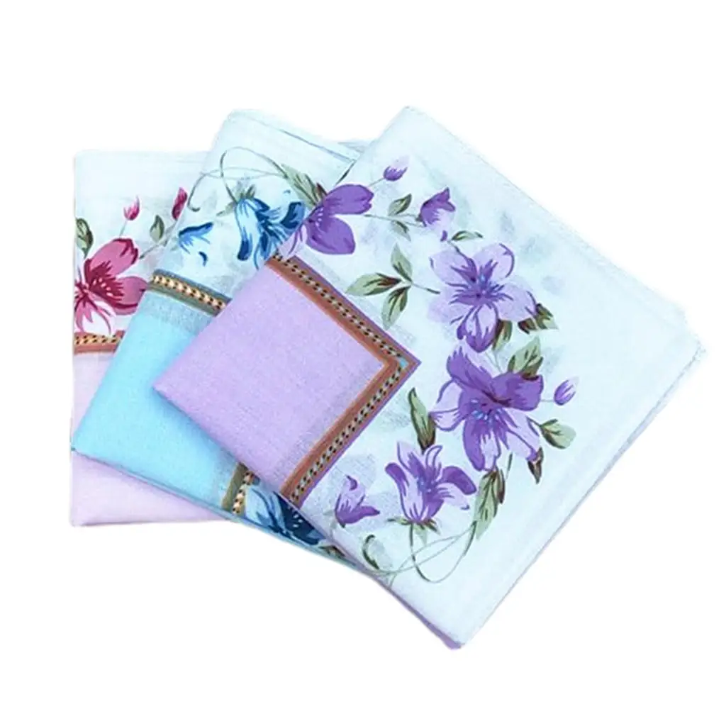 12Set Cotton Floral Print Handkerchiefs Pocket Hanky Hankie Kerchiefs Towel