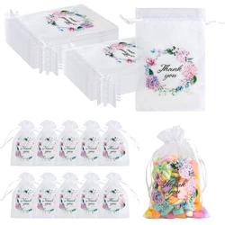 20/40pcs 15x10cm Thank You Letter Organza Bags Mesh Drawstring Gift Bags Wedding Flotal Favors Pack Bags Birthday Party Supplies