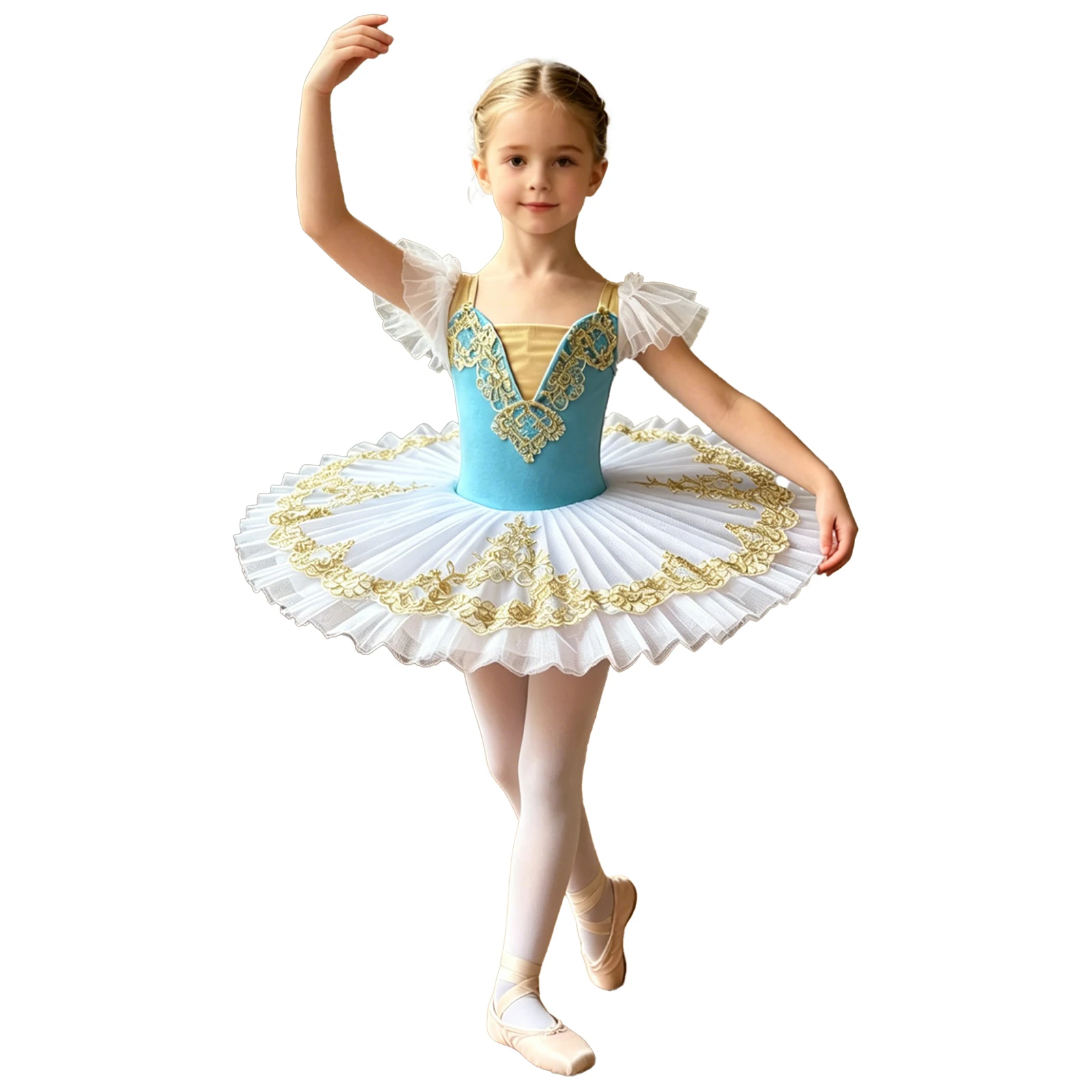 Kids Girls Ballet Professional Swan Dance Dress Layered Tulle Fairy Princess Tutu Ballerina Practice Performance Dancewear