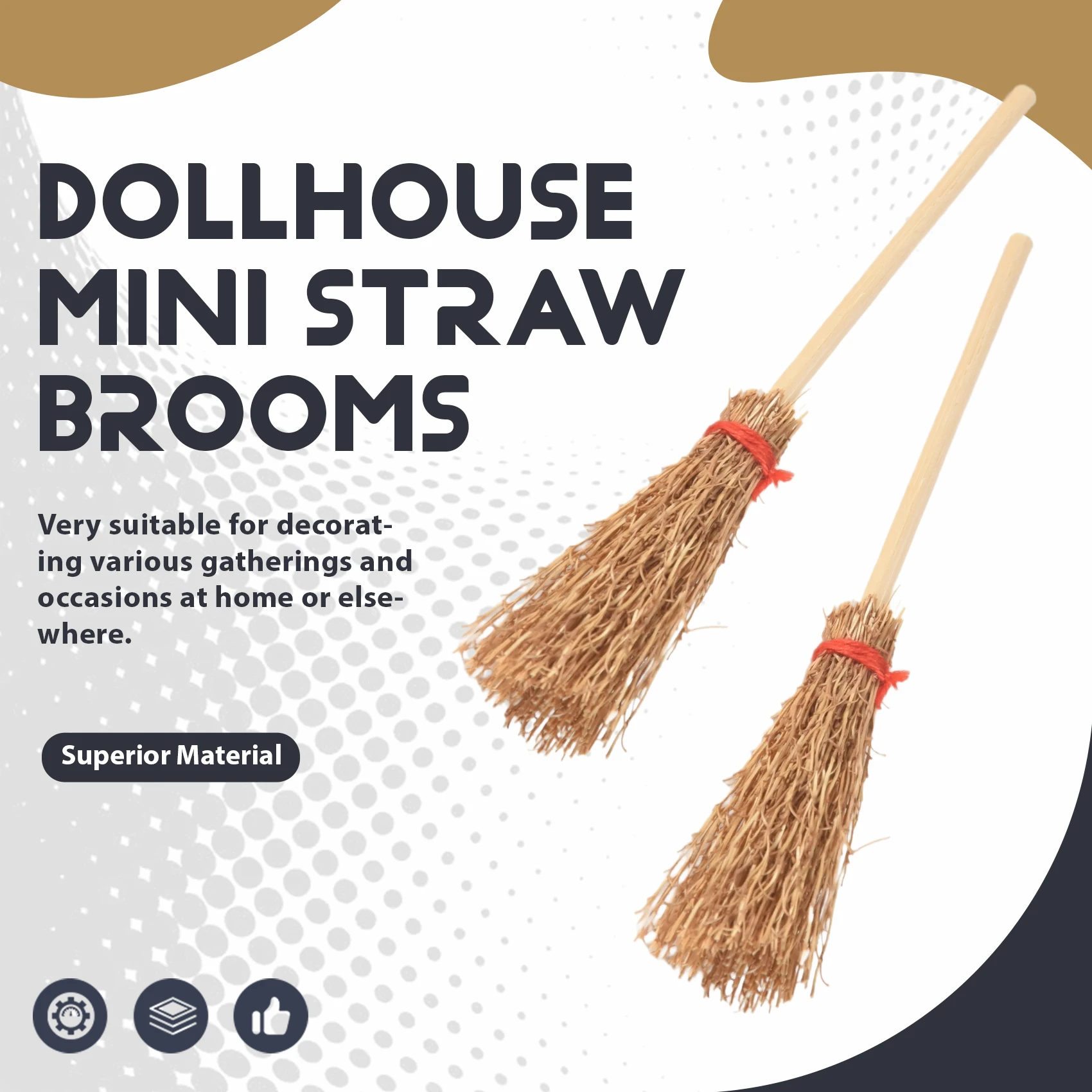 Y51A 20Pcs Miniature Straw Brooms Halloween Dollhouse Decor Witches Party Favors Dollhouse Mini Brooms