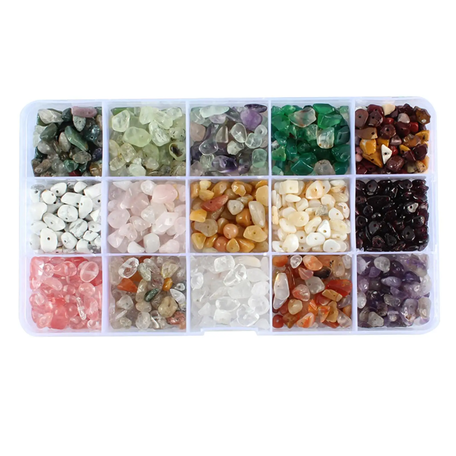 Gem Beads, Natural 5 Color Assorted Box Loose Beads for Jewelry Making(Plastic Included)