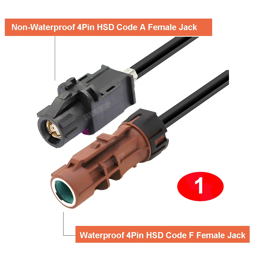 1PCS 4Pin Waterproof HSD F to Non-Waterproof HSD A Male / Female Connector Car Video Line HSD LVDS Cable Wire Harness BEVOTOP