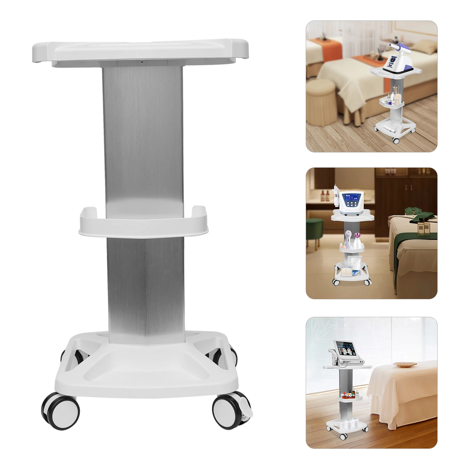 

[Christmas] Salon Trolley Cart - Aluminum Mobile Trolley Stand Medical Rolling Carts for Ultrasonic Cavitation Rf Machine Manicure