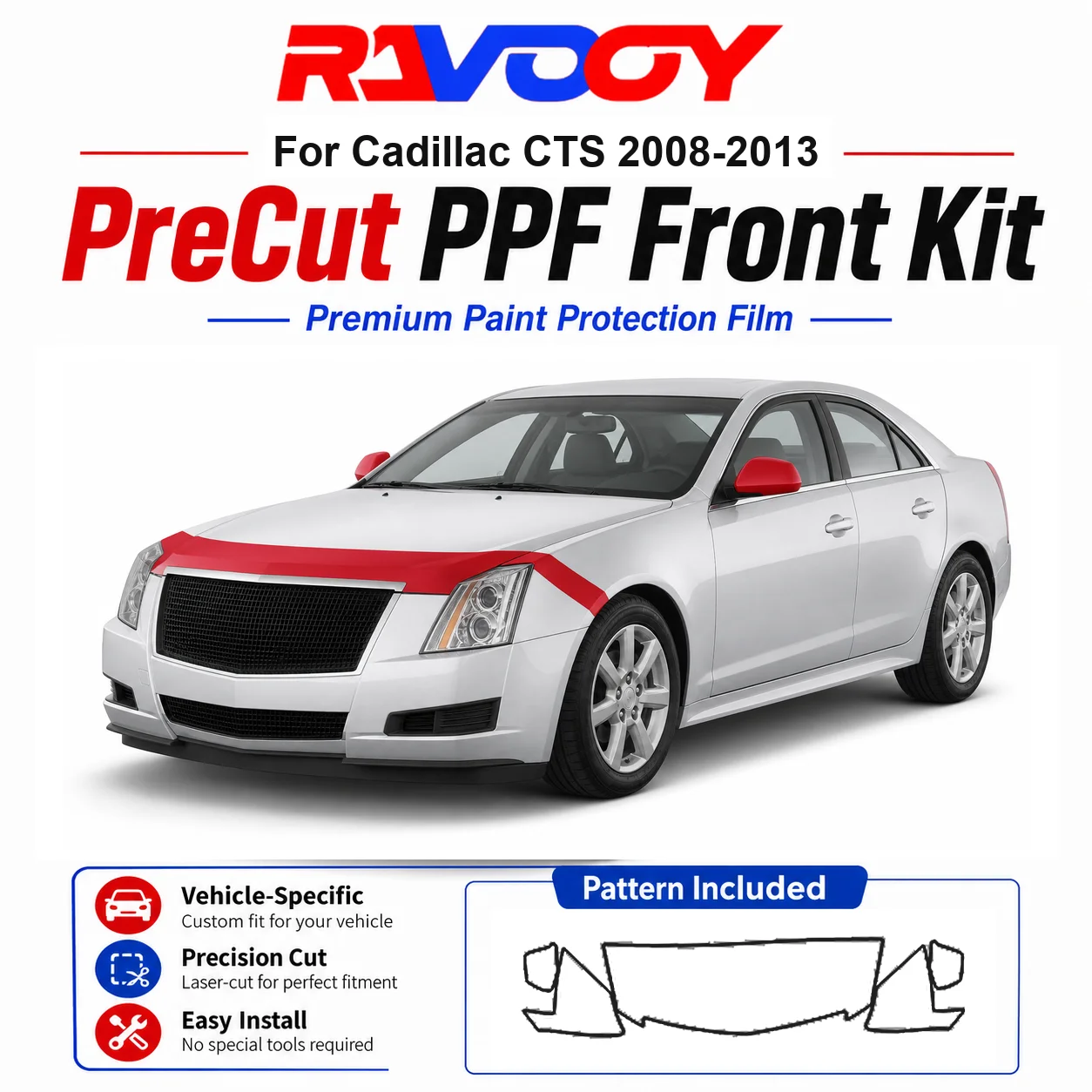 

8.5mil TPU Precut PPF Kit For Cadillac CTS 2008-2013 - Hood, Fenders & Mirror Set - Self-Healing Clear Bra Film