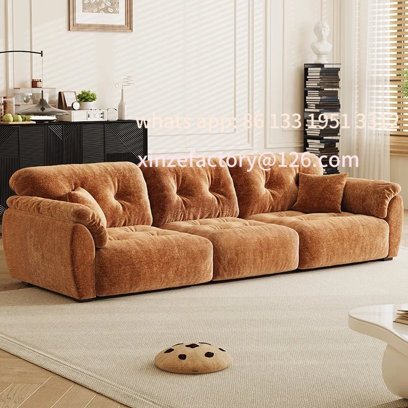 

Customizable modern living room light luxury chenille flannel size apartment combination straight row fabric sofa
