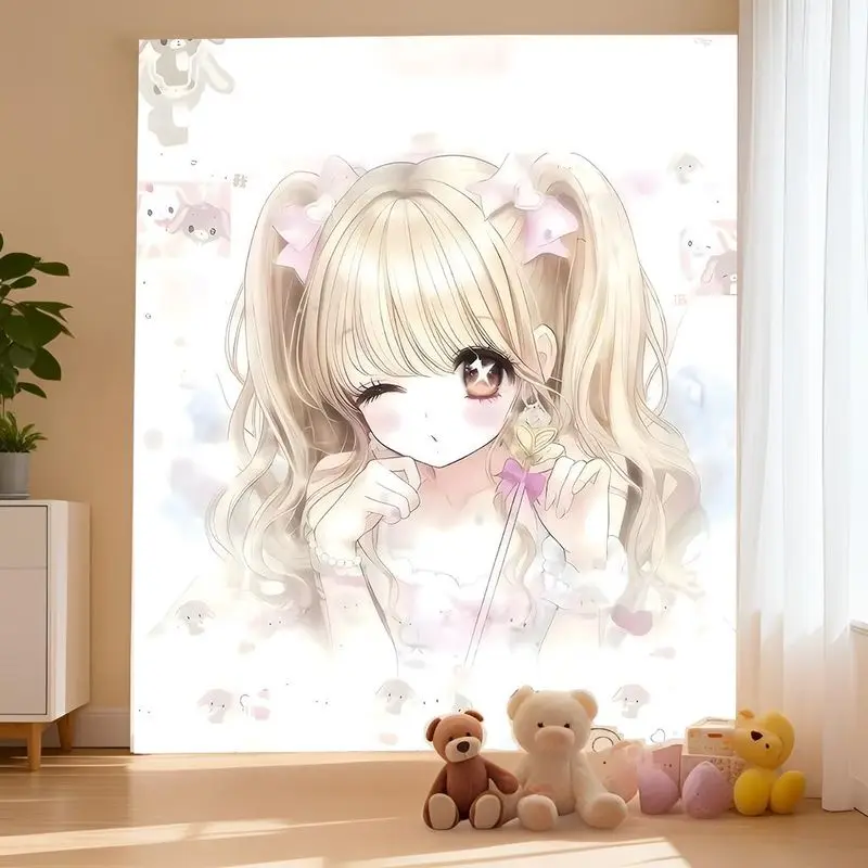 VIKAMA Pink Lolita Bedroom Anime Girl Tapestry, Cute Wall Hanging for Bedroom Dorm Girls Room Decor