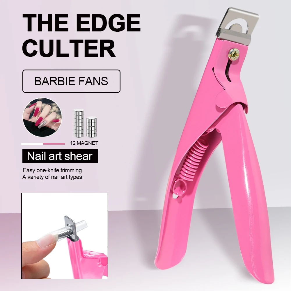 Cortador de uñas acrílico, tijeras cortadoras de acero inoxidable, punta en U, herramientas de manicura, Kit de corte recto con imán de 12 Uds.