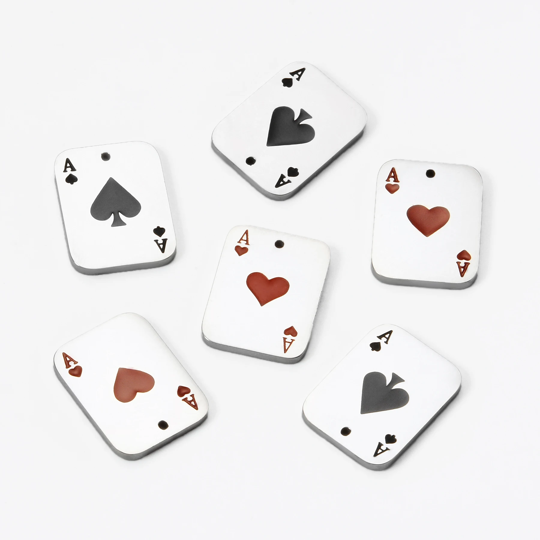 스테인레스 스틸 카드 놀이 스페이드, 에이스 퀸 참 펜던트, ID 빈 태그 거울, DIY 보석 만들기용 광택, 4 개