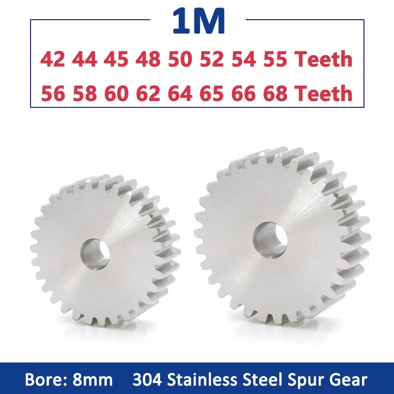 

1pc 42-68Teeth 1M 304 Stainless Steel Spur Gear 1 Module 42 44 45 48 50 52 54 55 56 58 60 62 64 65 66 68 Teeth Flat Gears