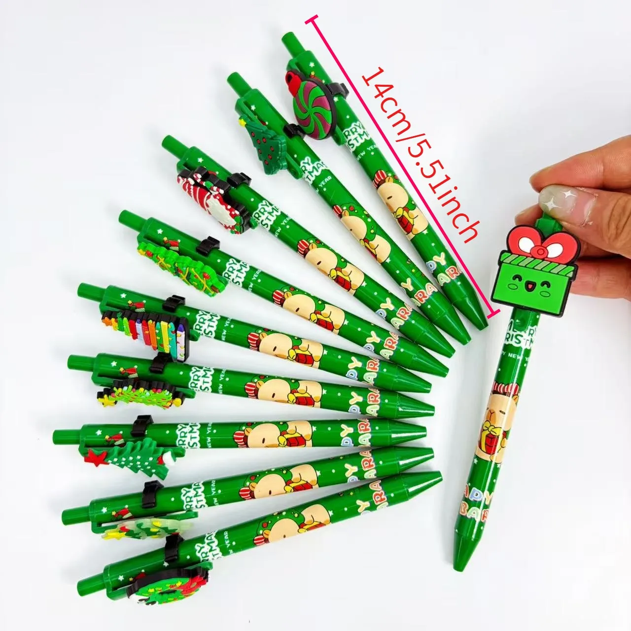 10Pcs/15Pcs Creative Christmas Green Theme Ballpoint Pens Christmas Tree, Christmas Gift, Wreath Series Retractable Ballpoint Pens Limited Edition Writing Gift Pens