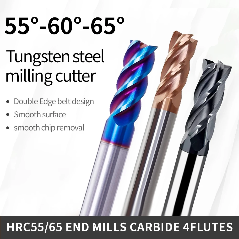 Augusttools HRC55/60/65 End Mill Carbide Milling Cutter For Metal Router Bits 4 Flutes Tungsten Steel Endmill Diameter 2 4 6 8mm