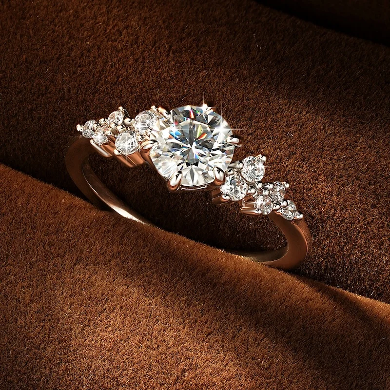 Rrjzz 6,5 mm 1CT runder D-Farb-Moissanit-Ehering für Frauen, GRA-zertifizierter Six-Prong Starburst-Verlobungsring, Schmuckgeschenk – Detail 2
