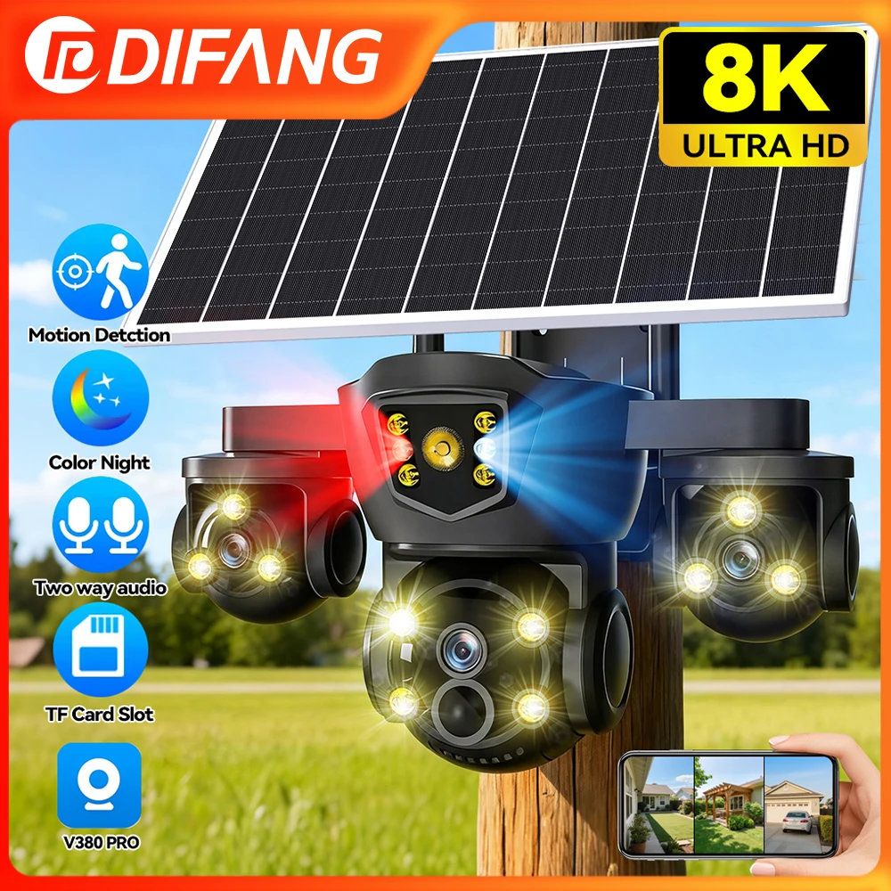 O-kam Pro New 15MP WIFI Solar Camera 10X Zoom 3 Lens 3 Screens Outdoor Wireless Security Cameras Auto Tracking Night Vision CCTV