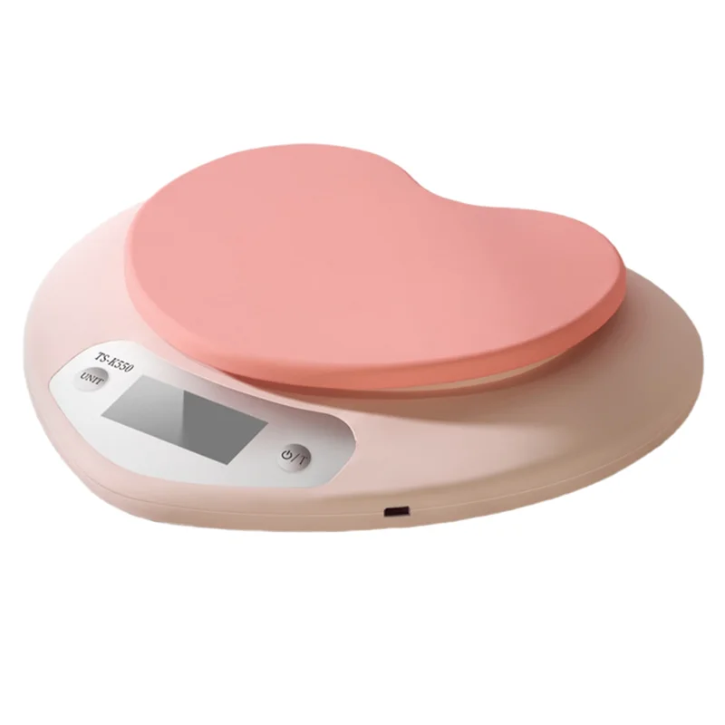 A01V-Multi-Function Kitchen Baking Scale Pink Heart-Shaped Portable High-Precision Digital Scale 5Kg/1G LCD Electronic Scale