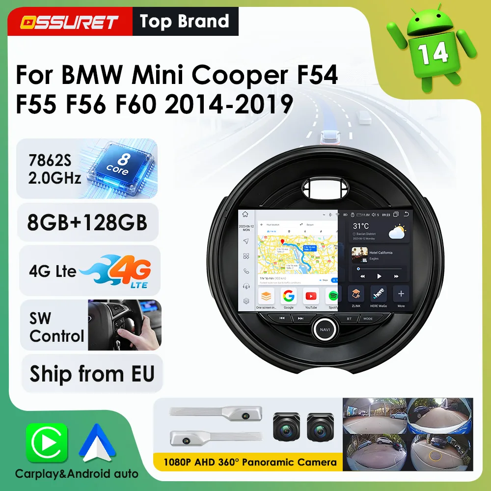 9"7862 AI Voice Carplay Android Auto Radio für BMW Mini Cooper F54 F55 F56 F60 2014 - 2019 GPS-Navigation Stereo 360 Kamera RDS Wifi Bluetooth Head Unit