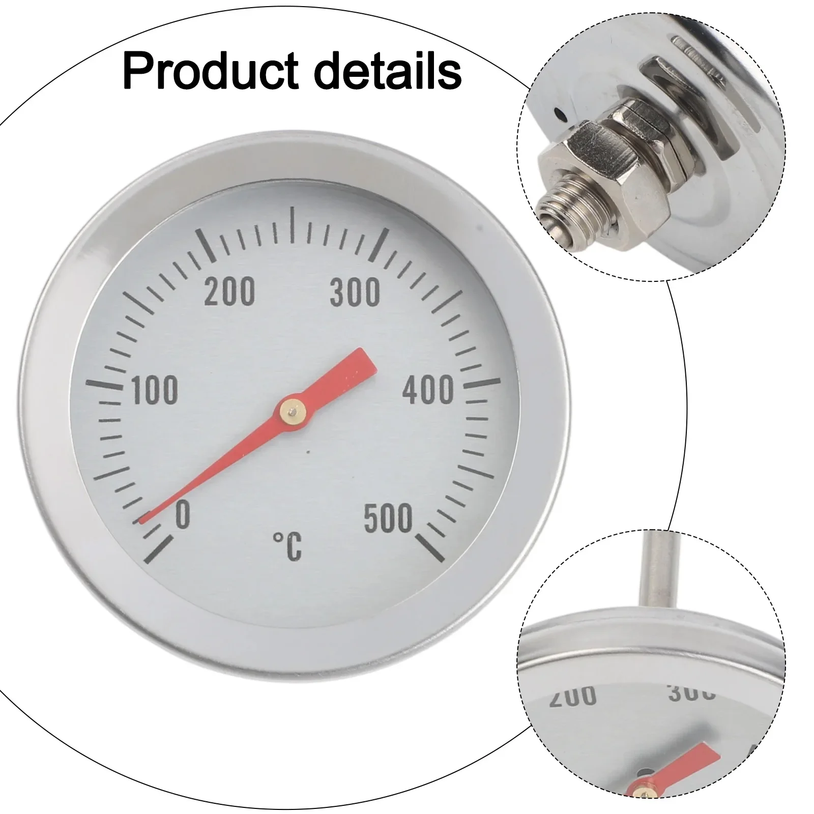Long sensor oven thermometer with stainless steel construction and replacement thread M8 14 5mm for cooking temperature control