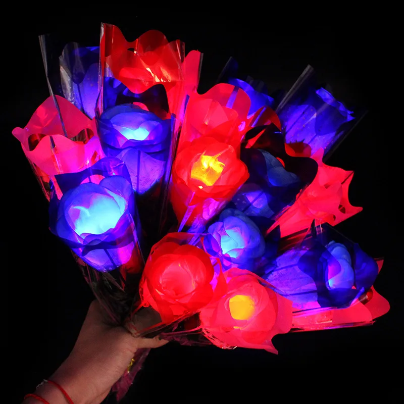 Novelty Funny Led Glowing Roses Colorful Bouquet Glowing Handheld Valentine's Day Gift Magic Luminous Bouquet Creative Gift