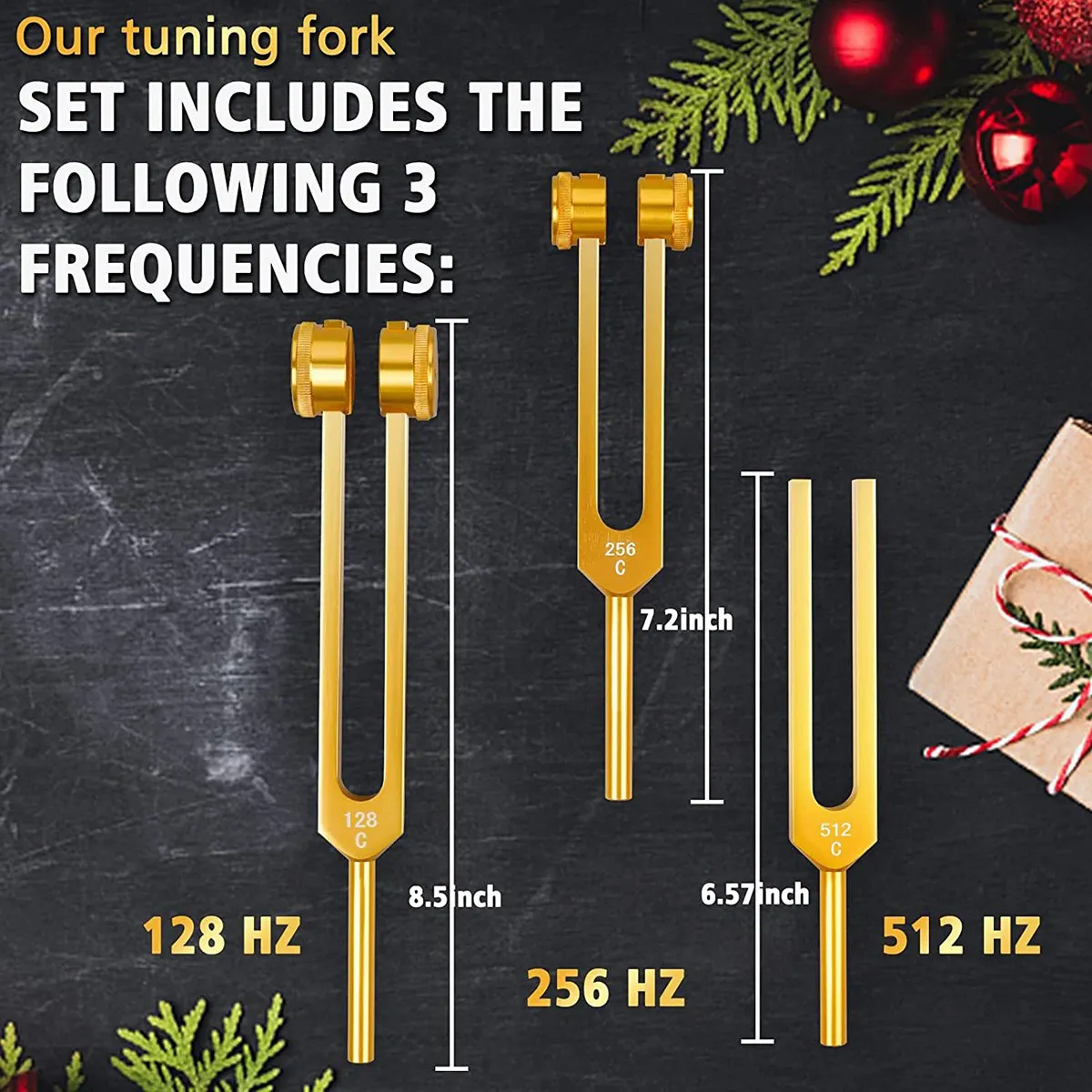 4 Pack Tuning Fork Set(128Hz, 256Hz, 512Hz)with Tuning Fork Hammer for Sound Sound Vibration Tool with Base,Gold HOT