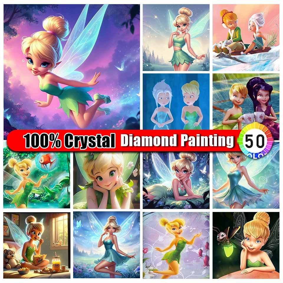 

Picture Size 100% Crystal Diamond Painting Disney Tinker Bell Cross Stitch Kit Cartoon Embroidery Diamond Mosaic Home Decor