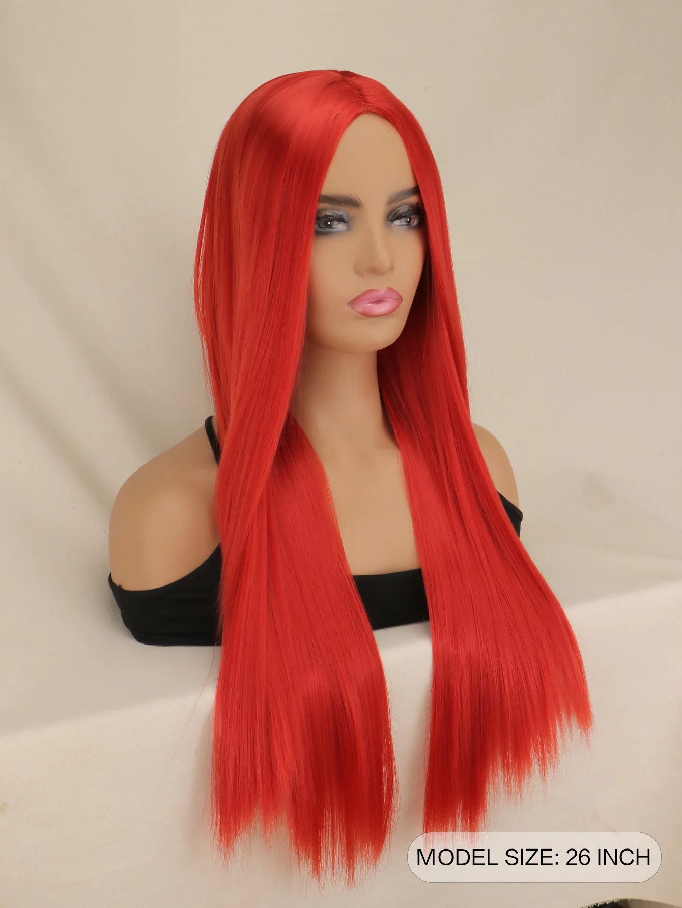 باروكات حمراء للنساء، شعر مستعار طويل مستقيم للاستخدام اليومي لحفلات الهالوين حورية البحر