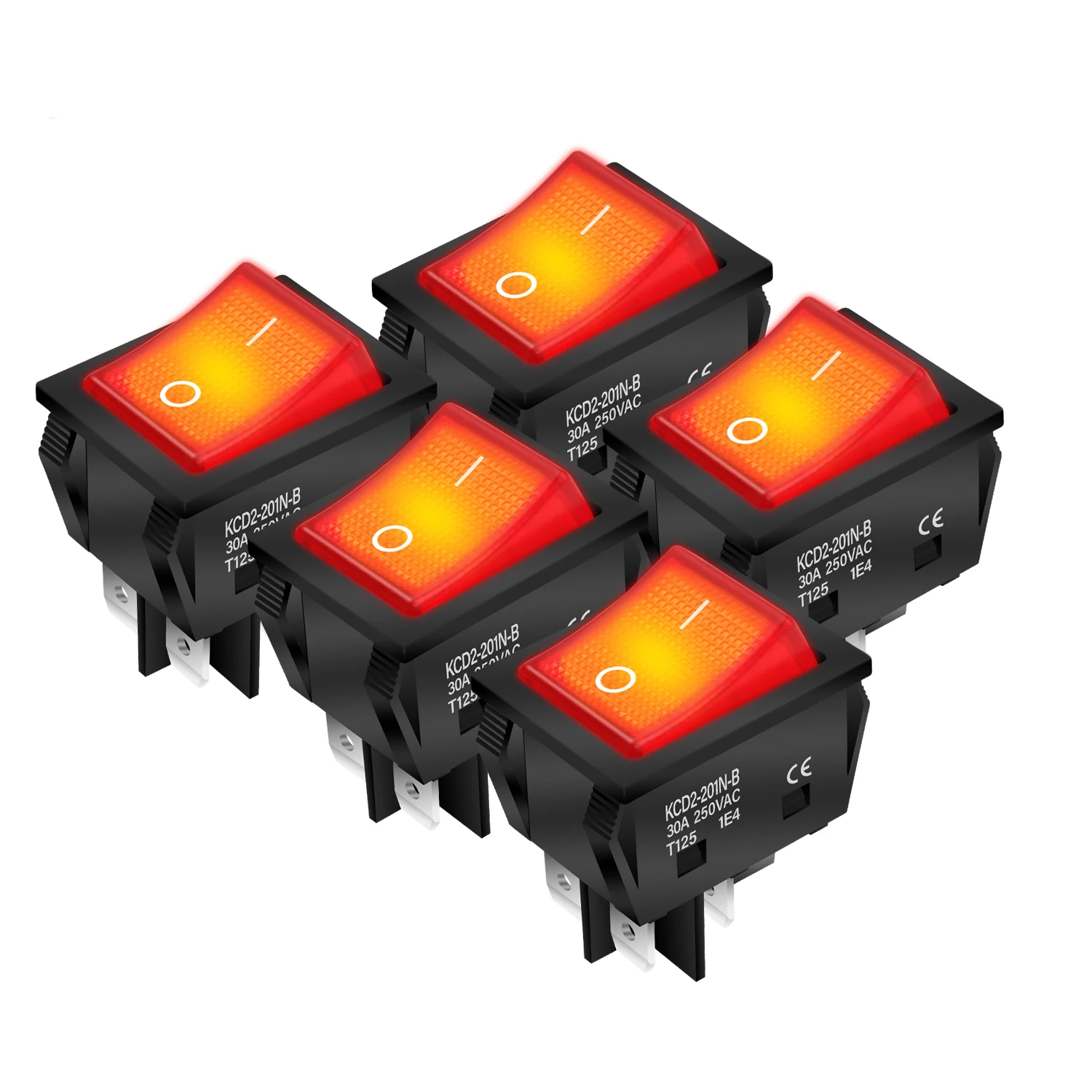 DaierTek 5 pièces 30A 250V interrupteur à bascule KCD2 robuste ON Off DPST 4 broches avec interrupteur à bascule 220V éclairé rouge T125