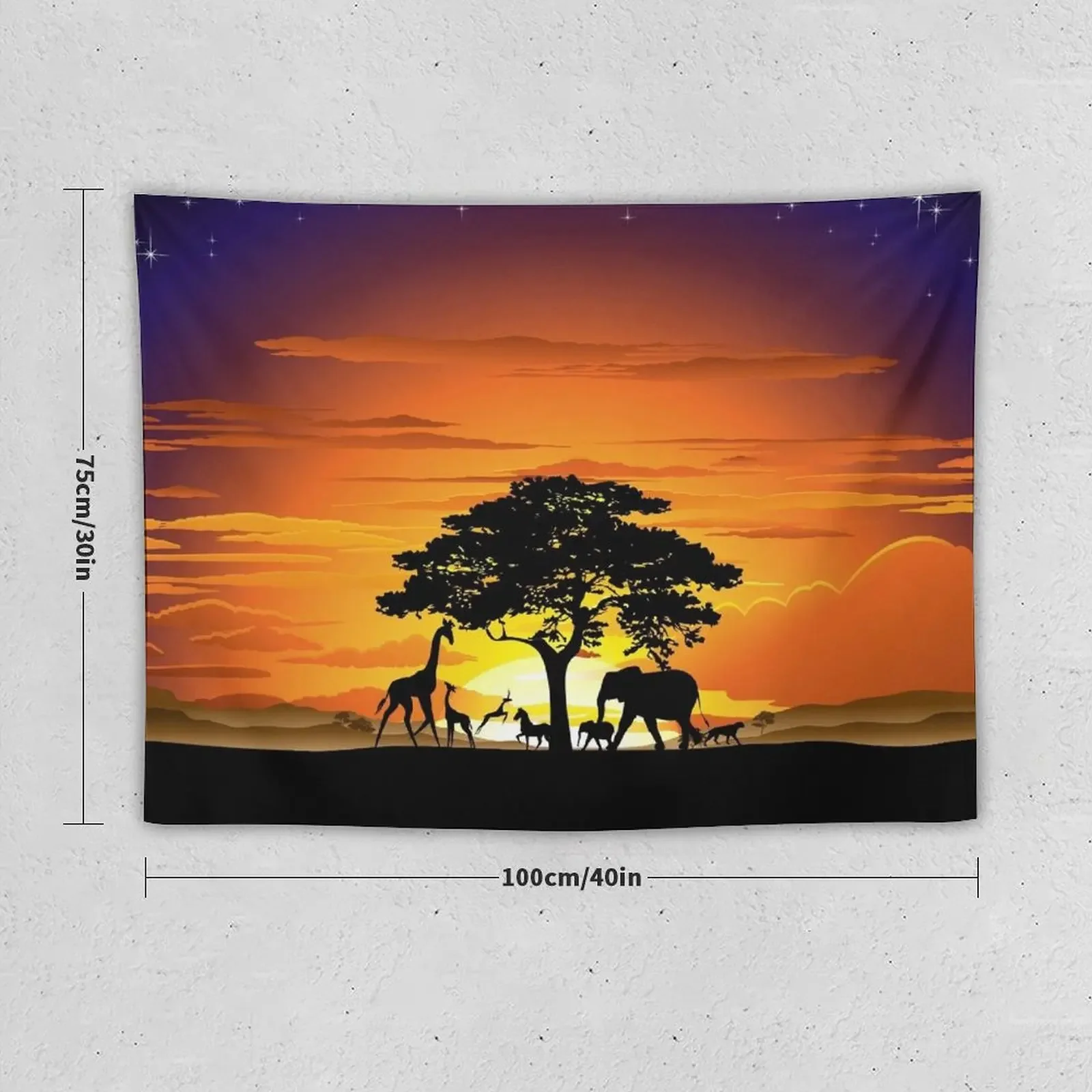 Wild Animals on African Savanna Sunset Tapestry Decorations For Room Wall Decorations Tapestry