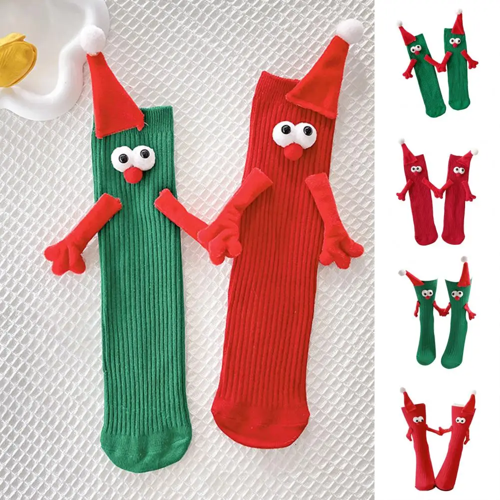 

Festive Magnetic Socks Fun Holiday Socks Festive Christmas Couple Socks with Cartoon Shape Magnetic Hand-linking for Holiday