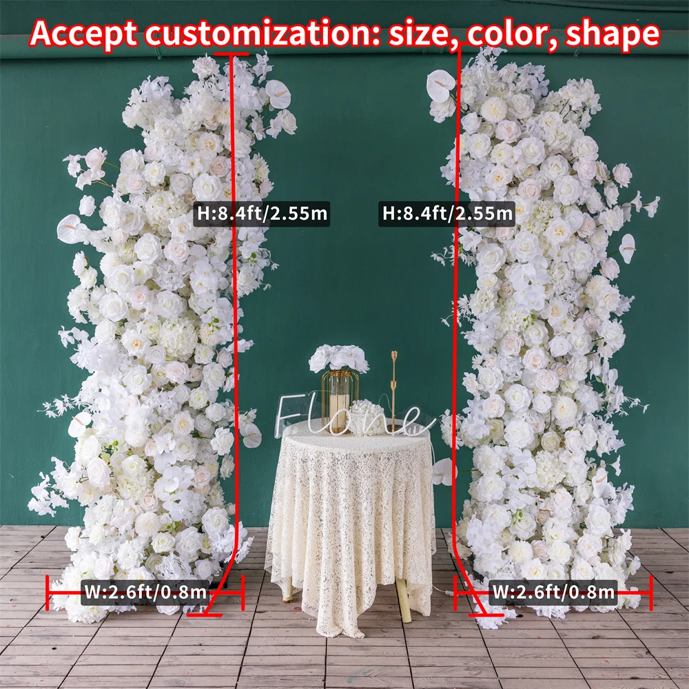 Imagem -03 - Fileira de Flor de Seda Artificial para Casamento Decoração de Fundo Rosa Leite Branco 8.4ft Kunstbloemen Mariage