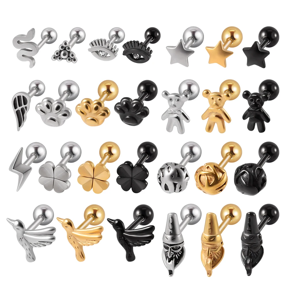 1PC Surgical Steel Snake Stud Earrings Star Ear Tragus Cartilage Helix Earrings  Man Women Helix Cartilage Piercing Jewelry